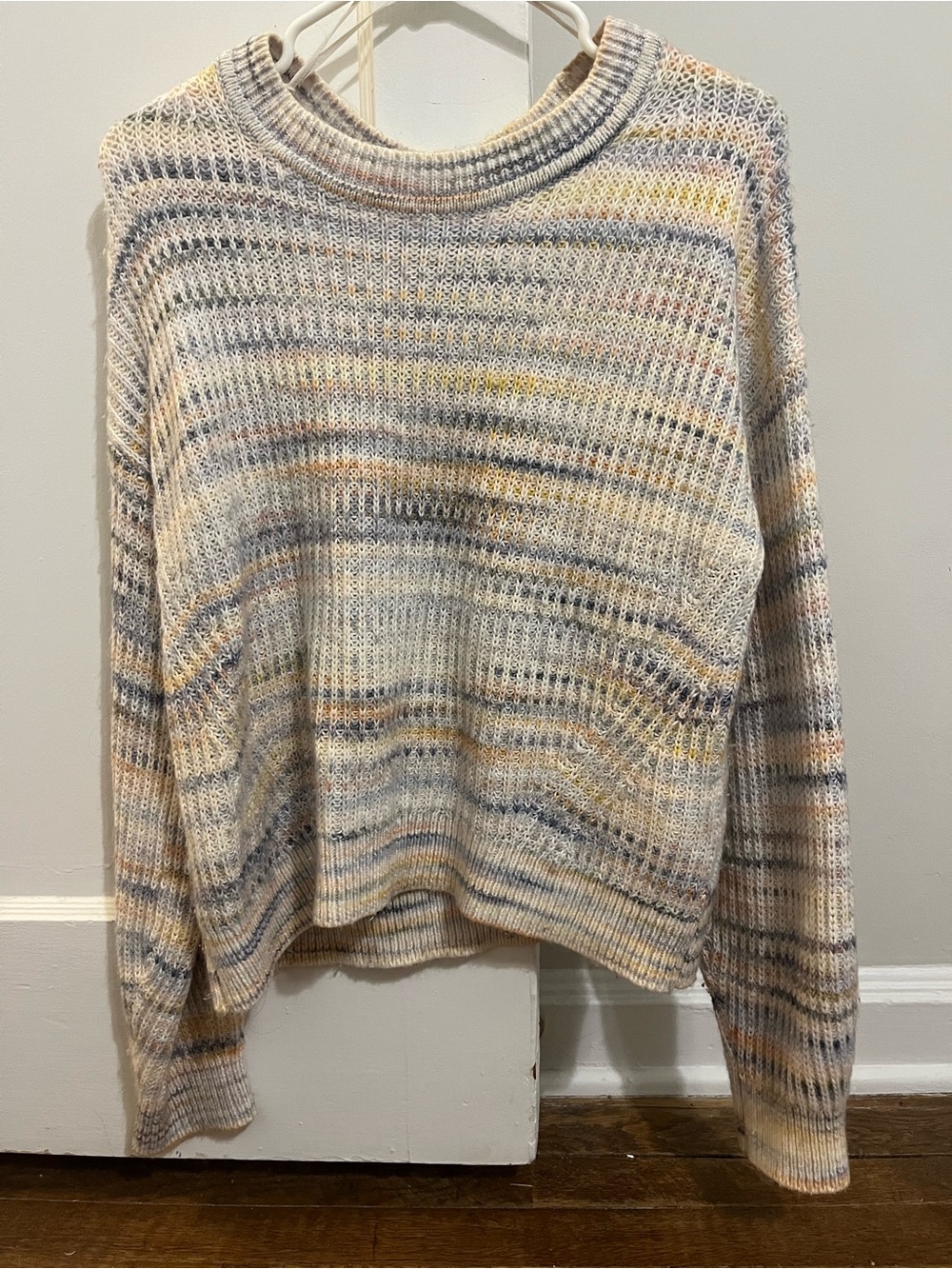 GAP Lightweight Striped Crewneck Sweater in Cream and Pastel Hues